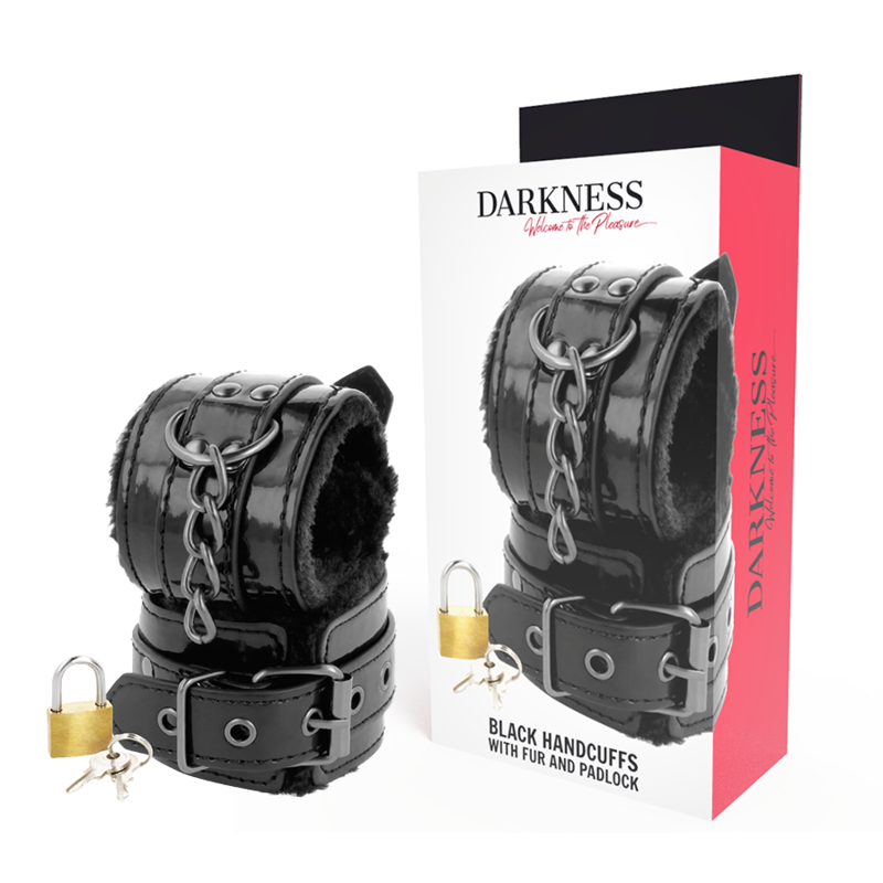 DARKNESS - ALGEMAS DE COURO PRETO AJUSTÁVEIS COM CADEADO