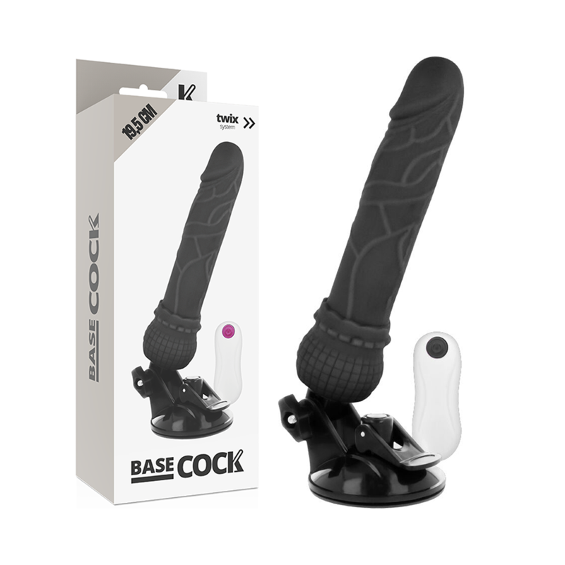 BASECOCK - VIBRADOR REALISTA CONTROLE REMOTO PRETO 19,5 CM -O- 4 CM