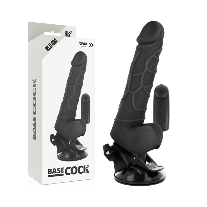 BASECOCK - VIBRADOR REALÍSTICO COM CONTROLE REMOTO PRETO 18,5 CM -O- 4CM