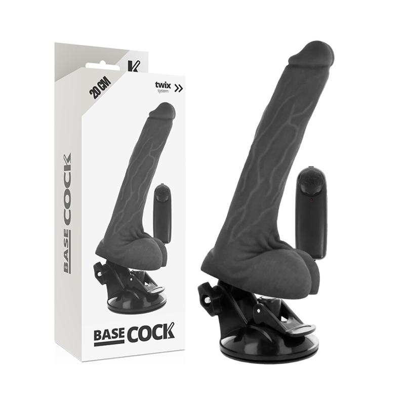 BASECOCK - VIBRADOR CONTROL REMOTO NEGRO REALISTA CON TESTICULOS 20 CM -O- 4 CM