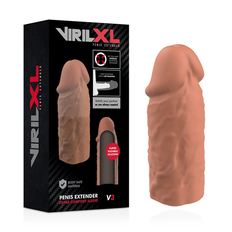 VIRILXL - EXTENSÃO PÊNICA DE SILICONE LÍQUIDO V3 MARROM