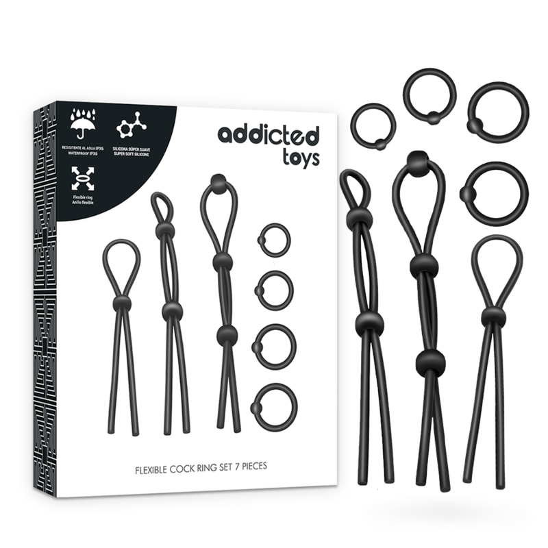 JUGUETES ADICTOS - SET DE 7 ANILLOS DE SILICONA FLEXIBLES PARA EL PENE