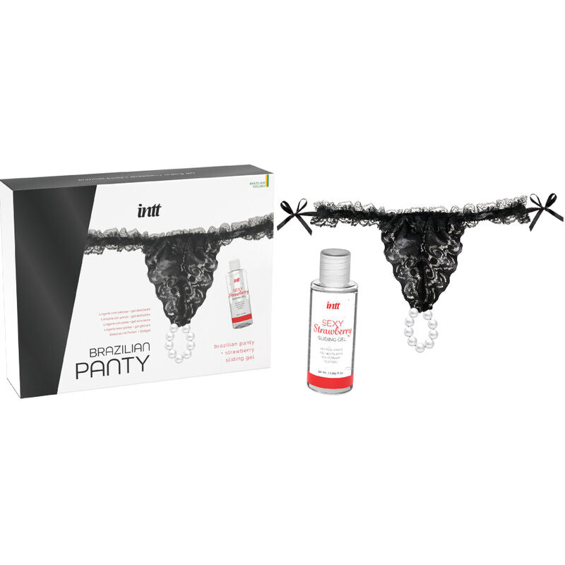 INTT RELEASES - CALCINHA PRETA BRASILEIRA COM PÉROLAS E GEL LUBRIFICANTE 50 ML