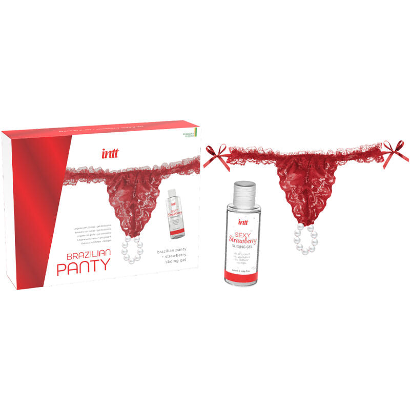 INTT RELEASES - CALCINHA VERMELHA BRASILEIRA COM PÉROLAS E GEL LUBRIFICANTE 50 ML