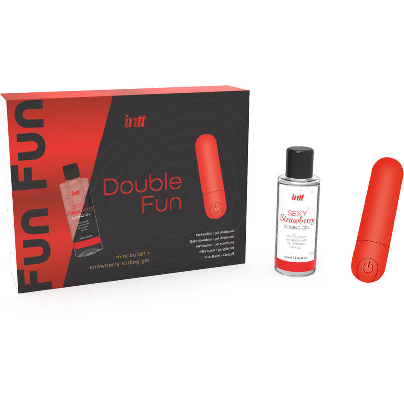 LANÇAMENTOS INTT - KIT DUPLO DIVERSÃO COM BALA VIBRATÓRIA E GEL DE MASSAGEM DE MORANGO