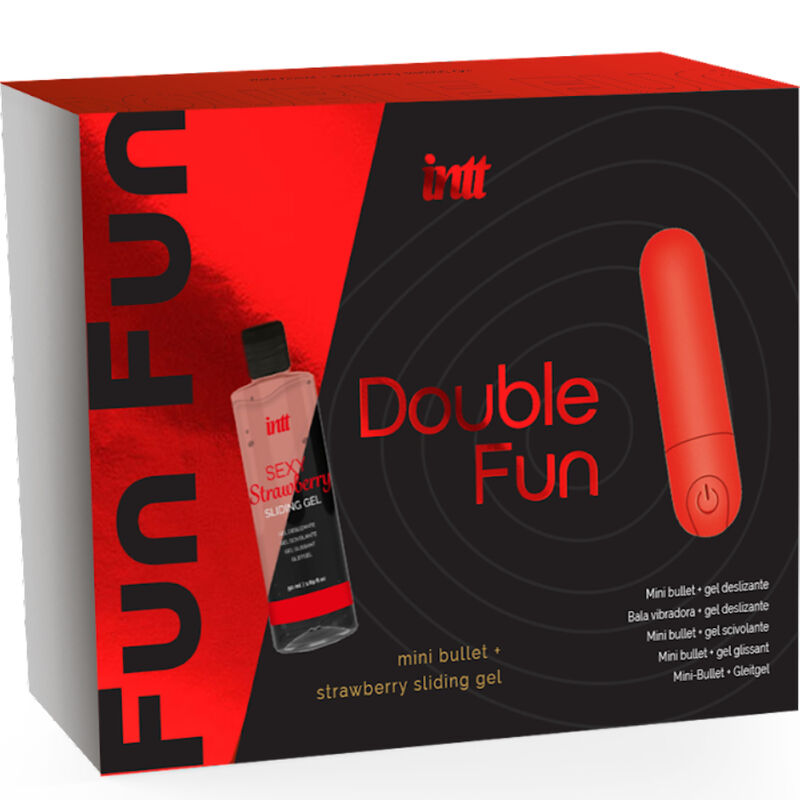 LANÇAMENTOS INTT - KIT DUPLO DIVERSÃO COM BALA VIBRATÓRIA E GEL DE MASSAGEM DE MORANGO