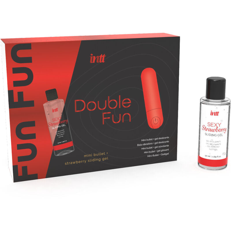 LANÇAMENTOS INTT - KIT DUPLO DIVERSÃO COM BALA VIBRATÓRIA E GEL DE MASSAGEM DE MORANGO