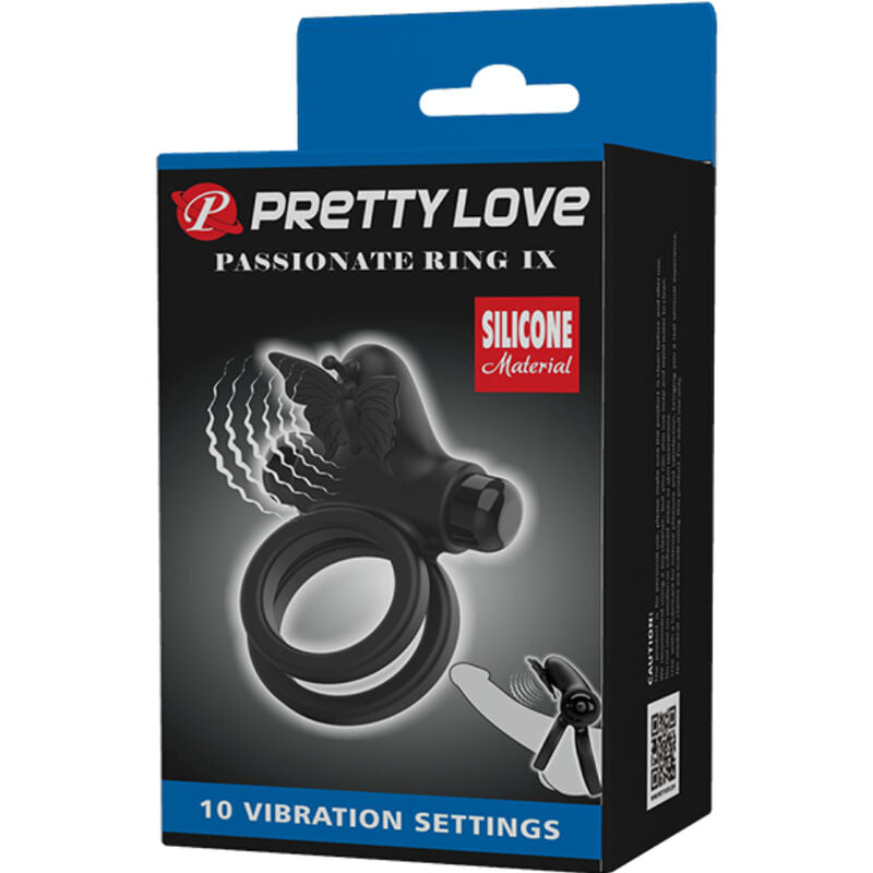 PRETTY LOVE - ANEL VIBRATÓRIO DUPLO COM ESTIMULADOR PRETO
