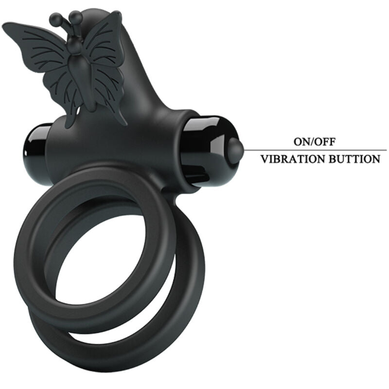 PRETTY LOVE - ANEL VIBRATÓRIO DUPLO COM ESTIMULADOR PRETO
