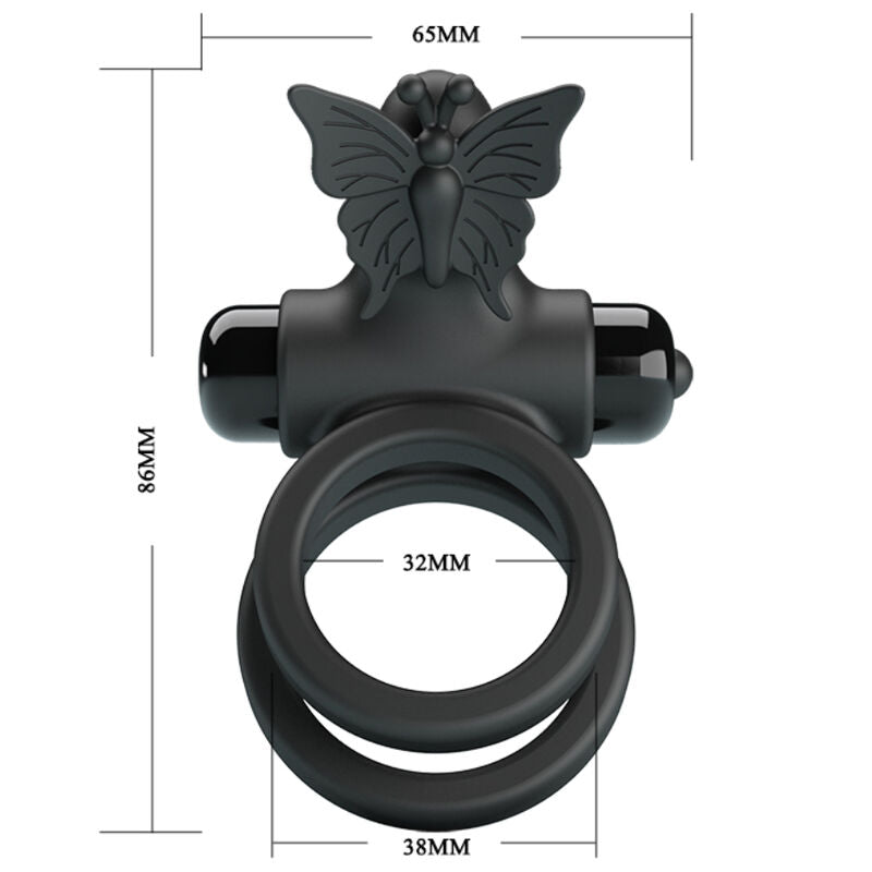 PRETTY LOVE - ANEL VIBRATÓRIO DUPLO COM ESTIMULADOR PRETO