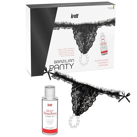 INTT RELEASES - CALCINHA PRETA BRASILEIRA COM PÉROLAS E GEL LUBRIFICANTE 50 ML