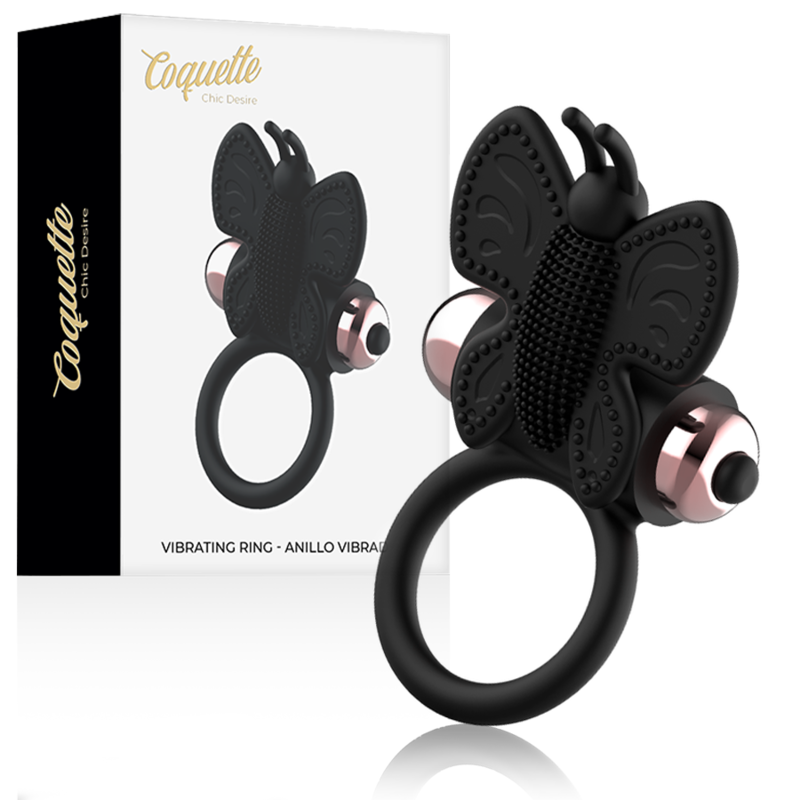 COQUETTE CHIC DESIRE - ANEL PENINICAL BORBOLETA COM VIBRADOR PRETO/DOURADO