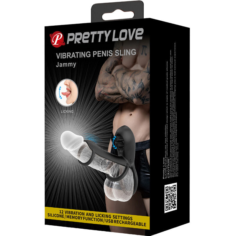 PRETTY LOVE - BAINHA DE PÊNIS JAMMY 12 VIBRAÇÕES COM LÍNGUA DE SILICONE RECARREGÁVEL