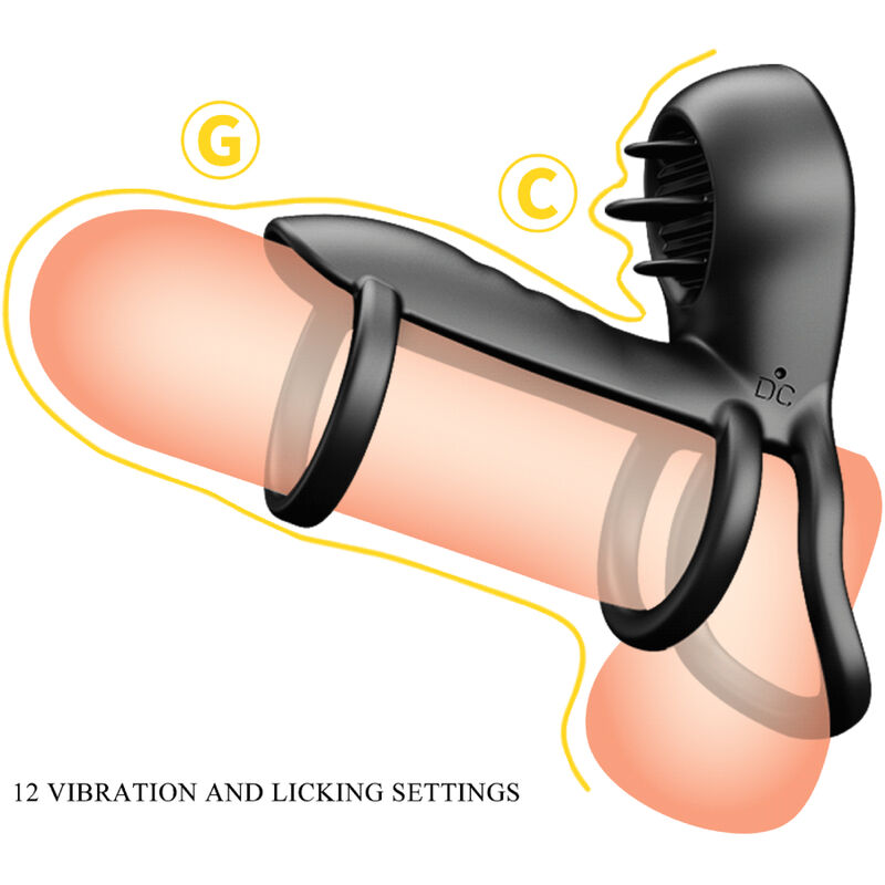 PRETTY LOVE - BAINHA DE PÊNIS JAMMY 12 VIBRAÇÕES COM LÍNGUA DE SILICONE RECARREGÁVEL