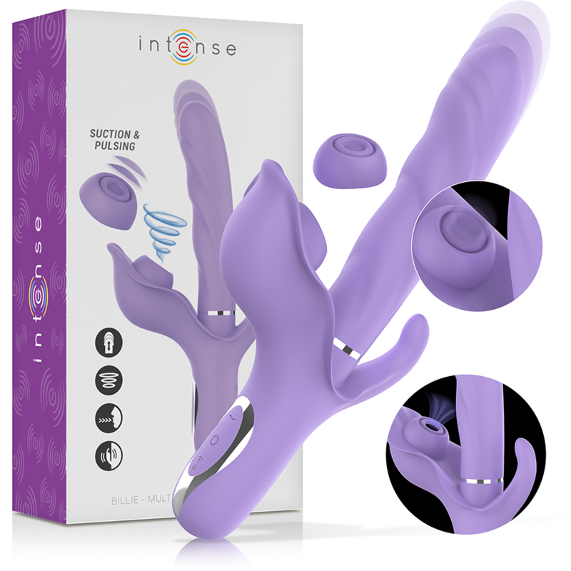INTENSO - VIBRADOR MULTIFUNCIONAL BILLIE RECARREGÁVEL SUCÇÃO E PULSAGEM ROXO