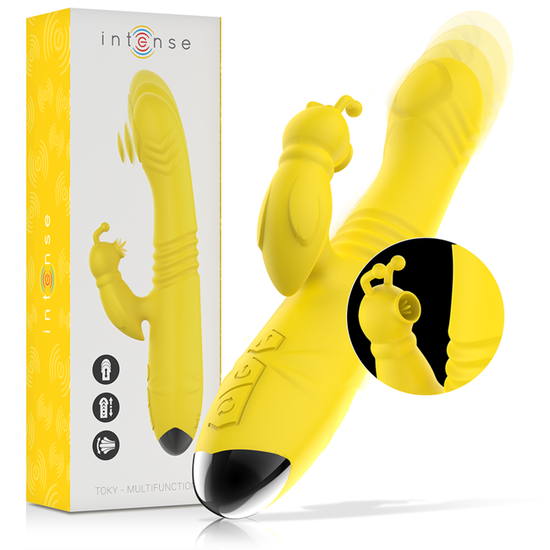 INTENSE - TOKY VIBRADOR MULTIFUNCIÓN ARRIBA Y ABAJO CON ESTIMULADOR DE CLÍTORIS AMARILLO