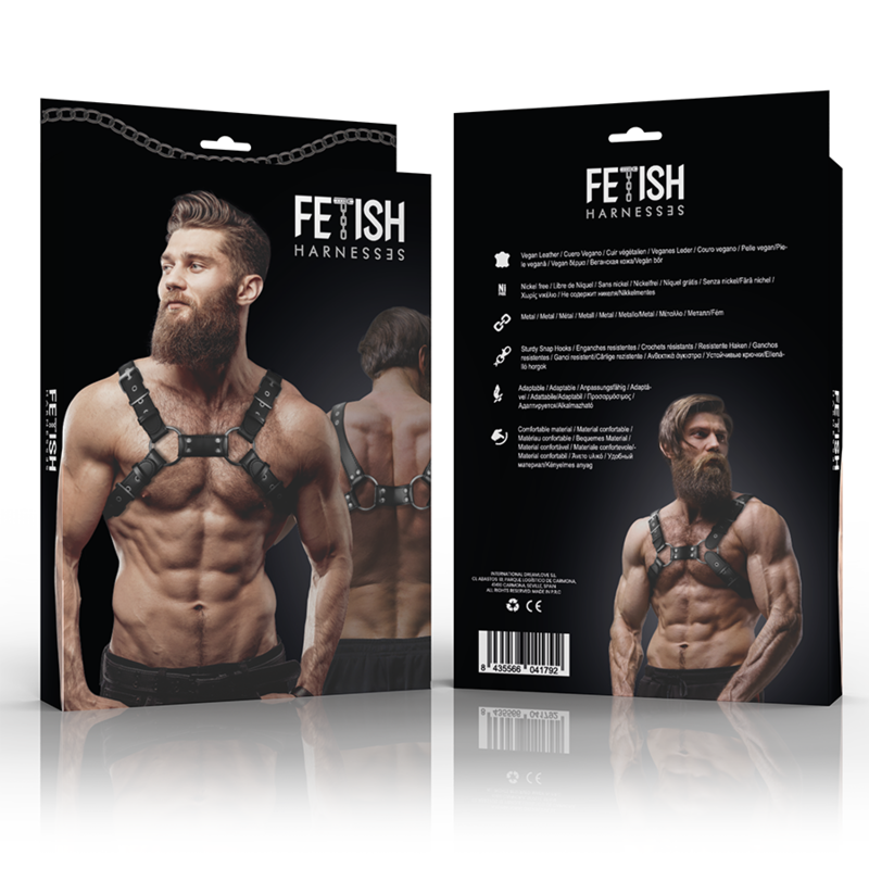 ATITUDE FETICHE SUBMISSIVA - PEITORAL BULLDOG AJUSTÁVEL DE COURO ECOLÓGICO MASCULINO
