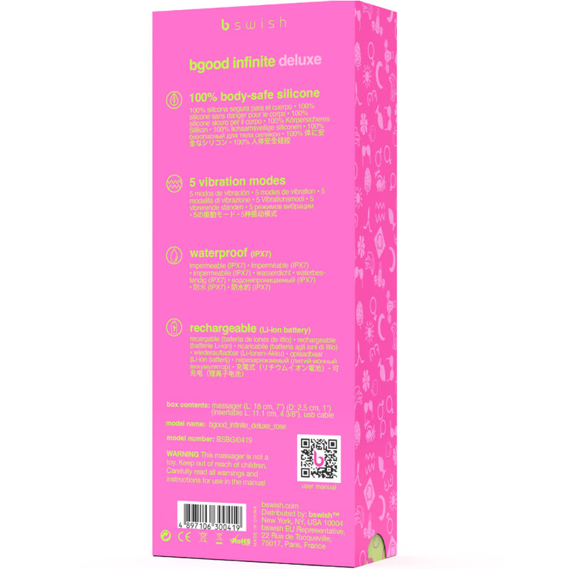 B SWISH - BGOOD INFINITE DELUXE VIBRADOR RECARREGÁVEL SILICONE ROSA