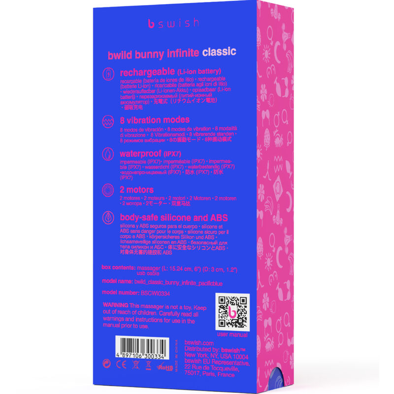 B SWISH - BWILD BUNNY INFINITE CLASSIC VIBRADOR RECARREGÁVEL SILICONE AZUL