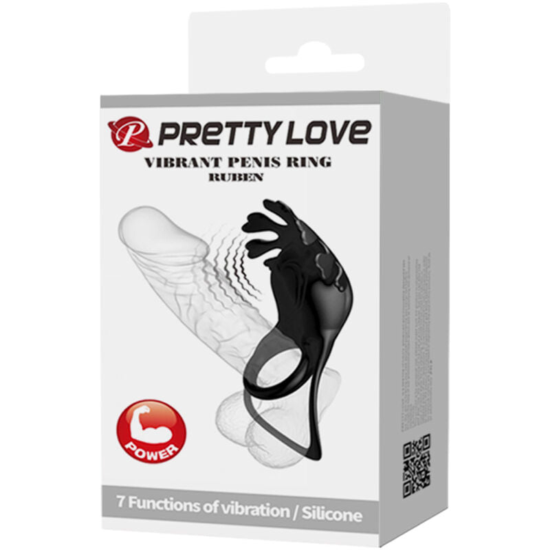 PRETTY LOVE - RUBEN ANILLO VIBRADOR 7 VIBRACIONES SILICONA NEGRA
