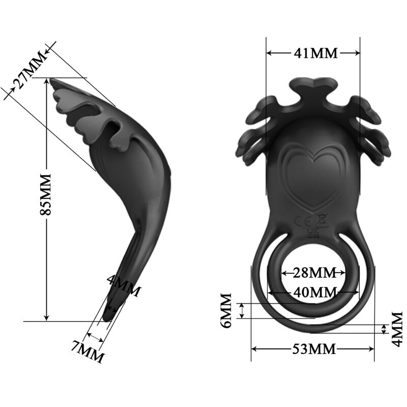 PRETTY LOVE - RUBEN ANILLO VIBRADOR 7 VIBRACIONES SILICONA NEGRA