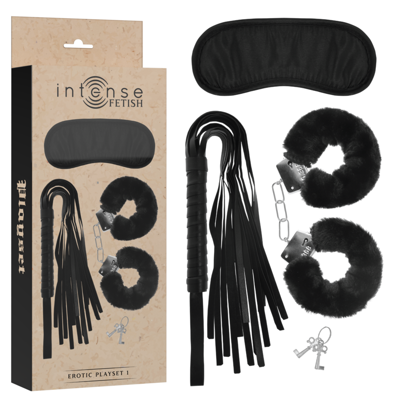 INTENSO - FETICHE ERÓTICO PLAYSET 1 COM ALGEMAS, MÁSCARA CEGA E FLOGGER