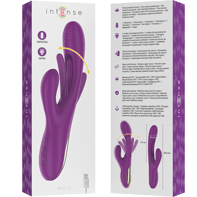 INTENSO - VIBRADOR MULTIFUNCIONAL RECARREGÁVEL APOLO 7 VIBRAÇÕES COM MOVIMENTO DE OSCILAÇÃO ROXO