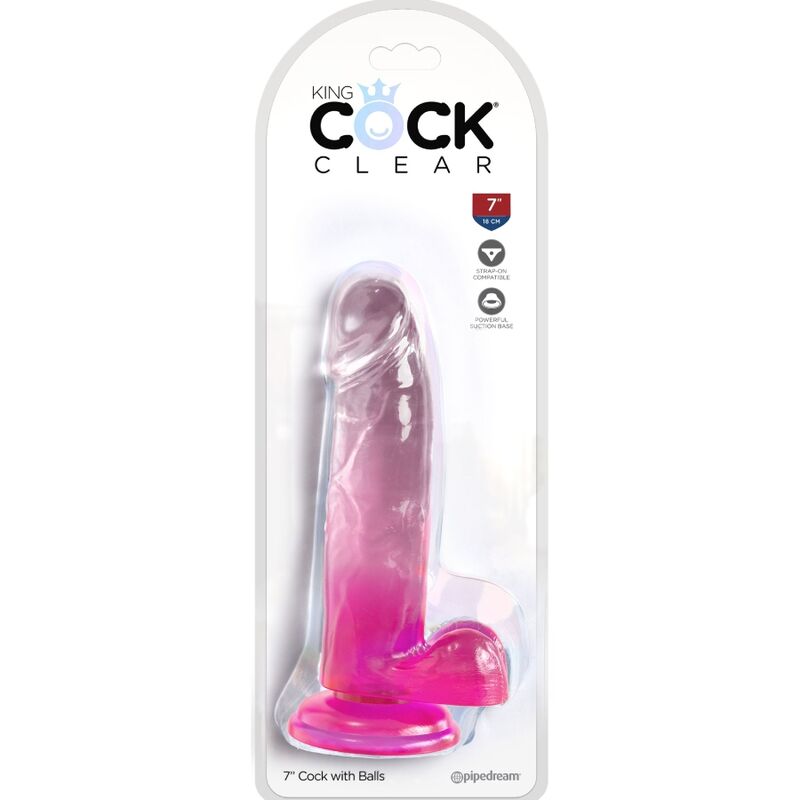 KING COCK - PENE REALISTA TRANSPARENTE CON BOLAS 15,2 CM ROSA