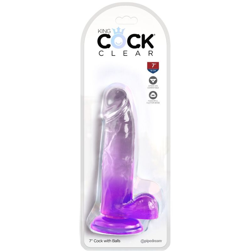 KING COCK - PENE REALISTA TRANSPARENTE CON BOLAS 15,2 CM MORADO