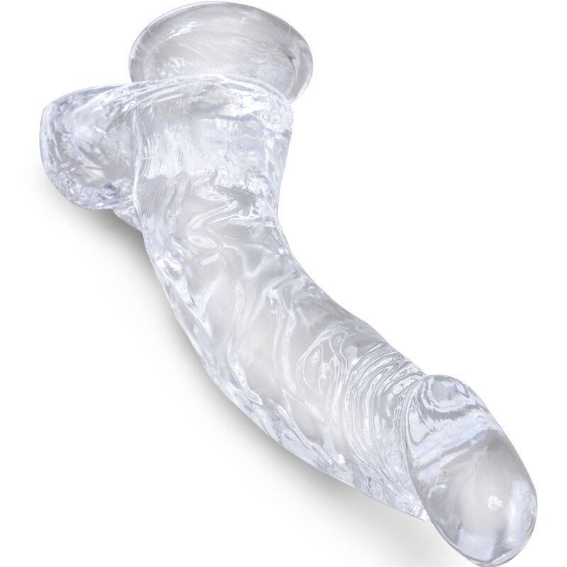 KING COCK - PENE CURVO REALISTA CLARO CON BOLAS 16,5 CM TRANSPARENTE