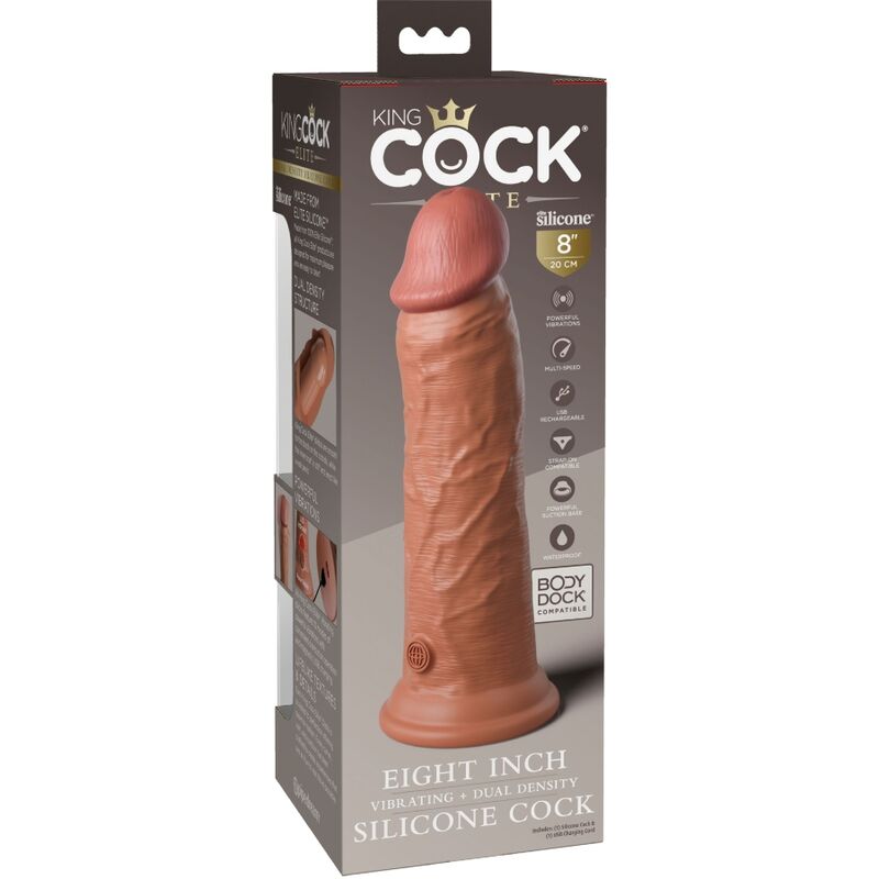 KING COCK - DILDO REALISTA ELITE VIBRADOR Y SILICONA 20.3 CM CARAMELO
