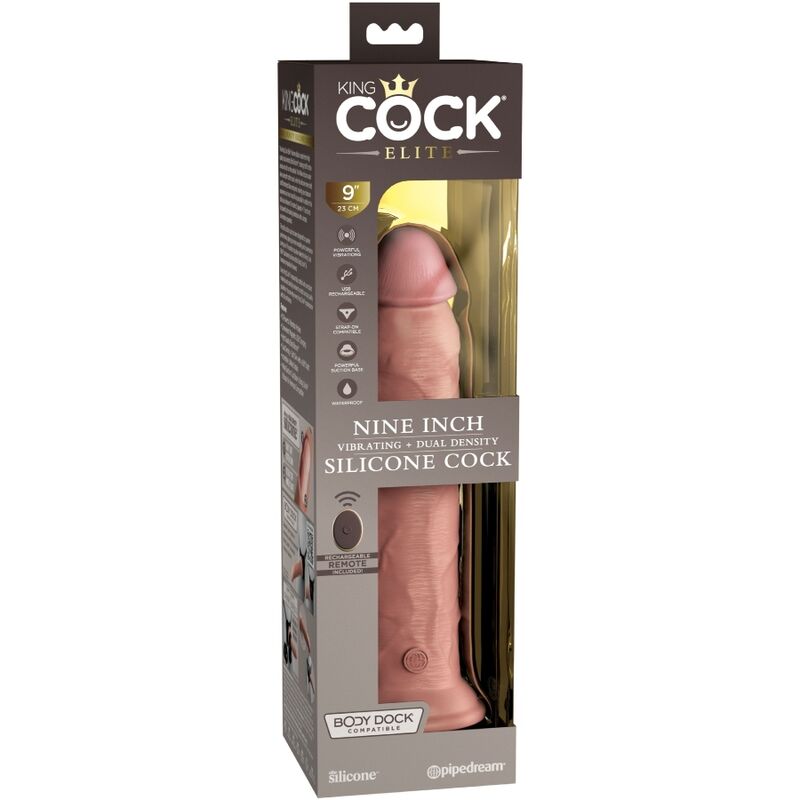 KING COCK - VIBRADOR DILDO REALÍSTICO ELITE E CONTROLE REMOTO DE SILICONE 23 CM