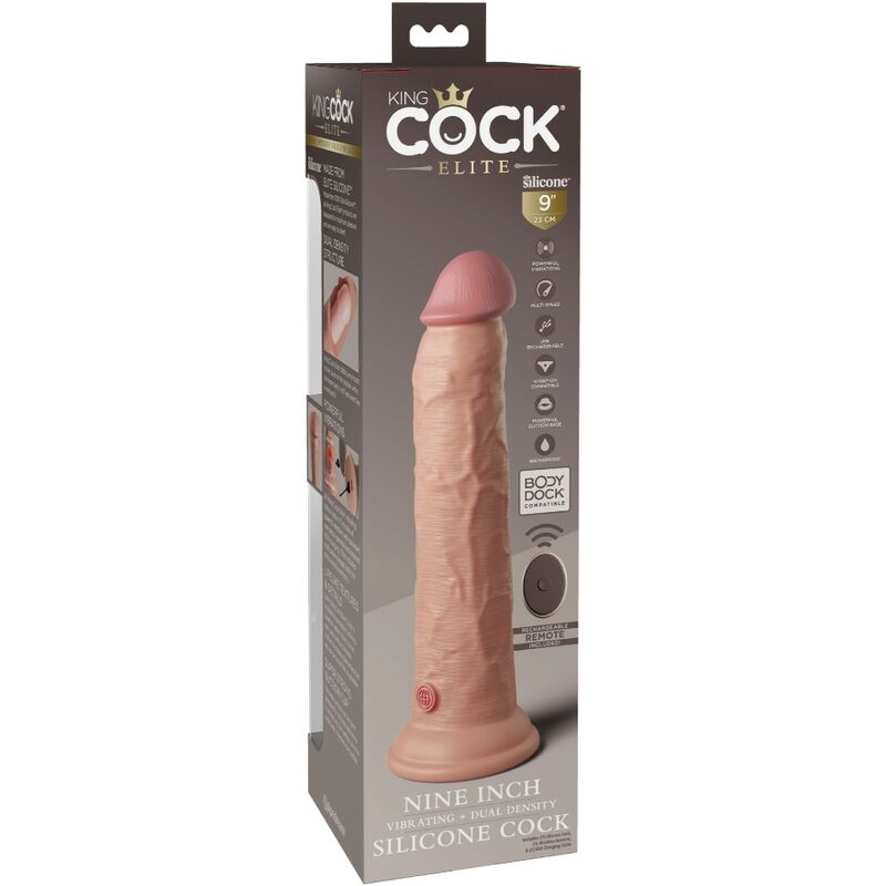 KING COCK - VIBRADOR DILDO REALÍSTICO ELITE E CONTROLE REMOTO DE SILICONE 23 CM