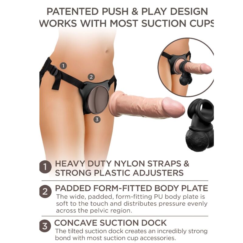 KING COCK - KIT DE ARREIO AJUSTÁVEL ELITE DELUXE COM ANEL COM TESTÍCULOS E DILDO 20,3 CM