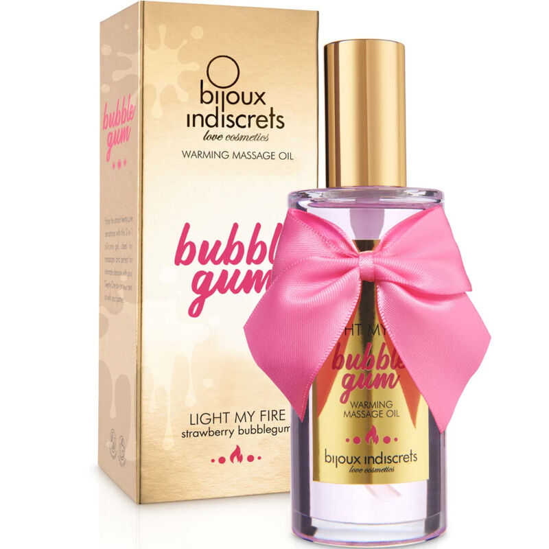 BIJOUX - ÓLEO DE MASSAGEM INDISCRETS LIGHT MY FIRE COM EFEITO CALOR E SABOR DE GOMA DE MASCAR