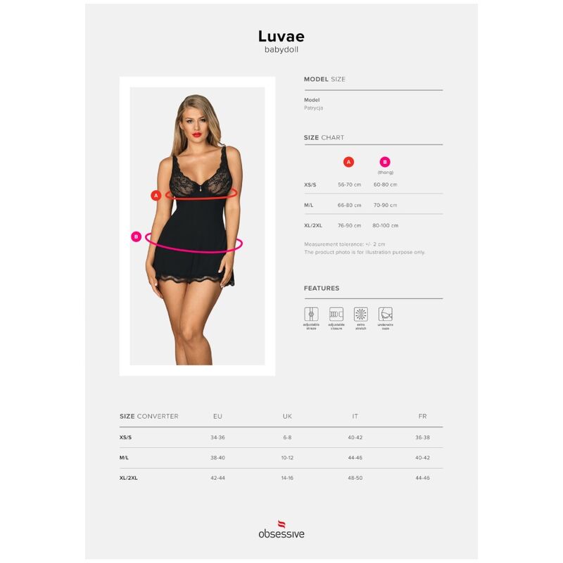 OBSESSIVE - BABYDOLL Y GUANTE TANGA NEGRO XS/S