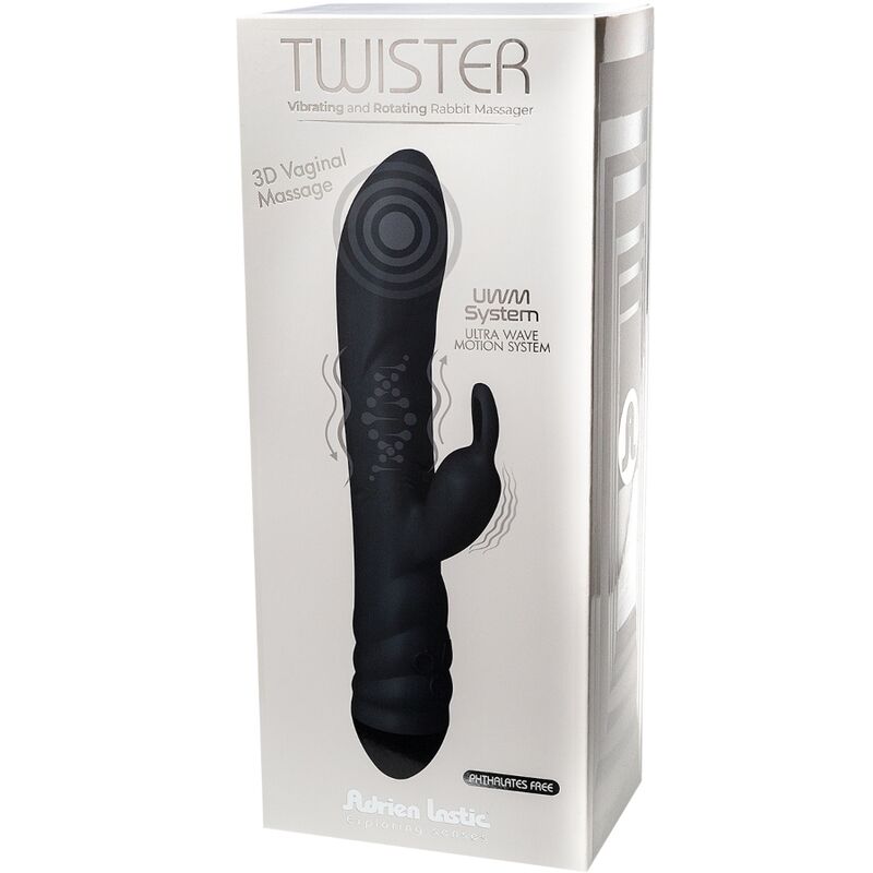 ADRIEN LASTIC - VIBRADOR TWISTER E MASSAGEADOR ROTATOR RABBIT PRETO