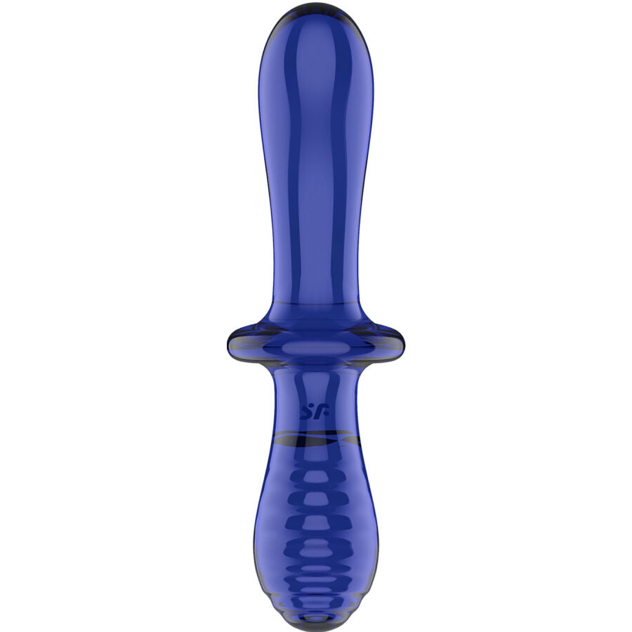 SATISFYER - DUPLO DILDO DE CRISTAL AZUL