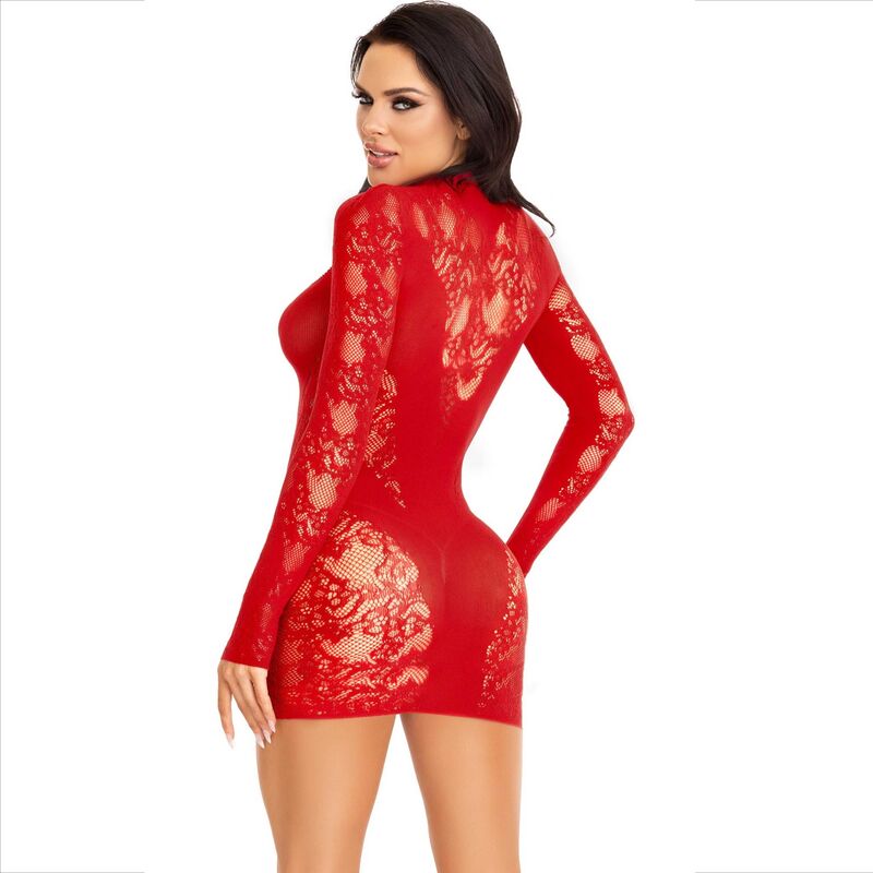 LEG AVENUE - MINI VESTIDO COM RENDA MANGA LONGA VERMELHO