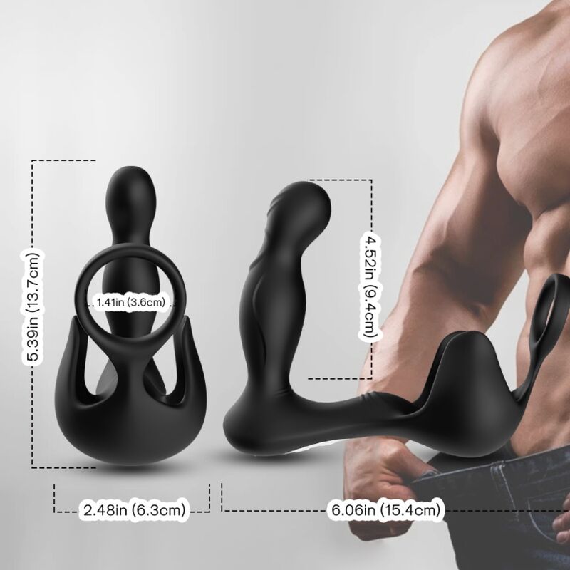 ARMONY - VIBRADOR ANAL ENVOLVENTE Y ESTIMULADOR TESTICULOS Y ANILLO CONTROL REMOTO NEGRO