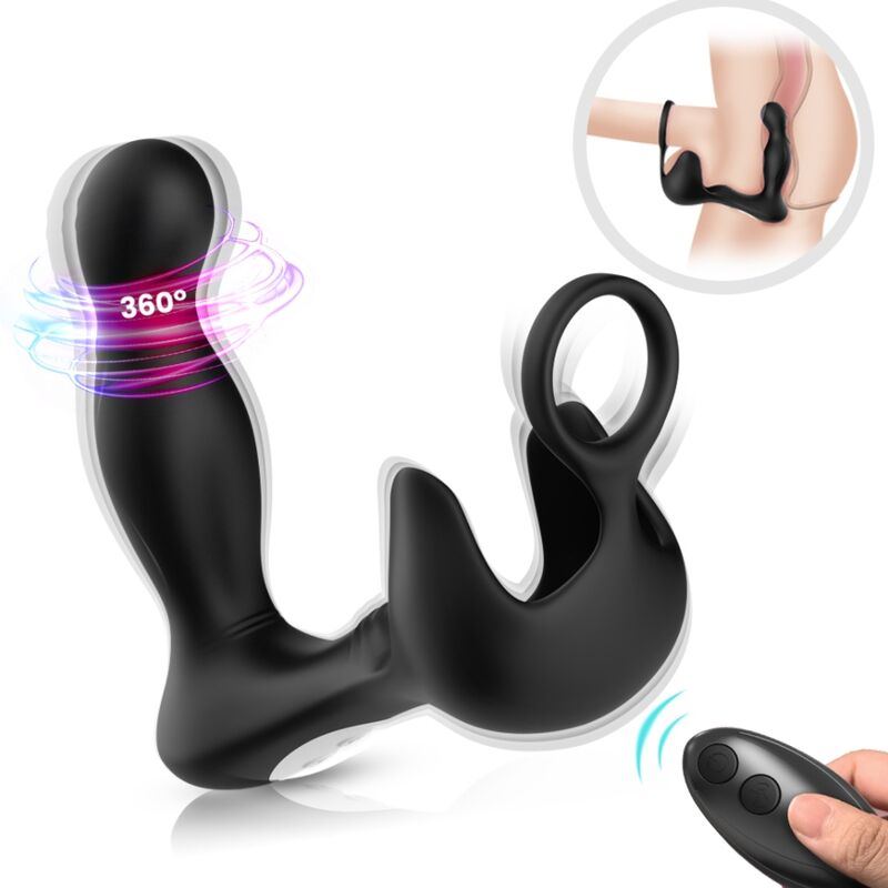 ARMONY - VIBRADOR ANAL ENVOLVENTE Y ESTIMULADOR TESTICULOS Y ANILLO CONTROL REMOTO NEGRO
