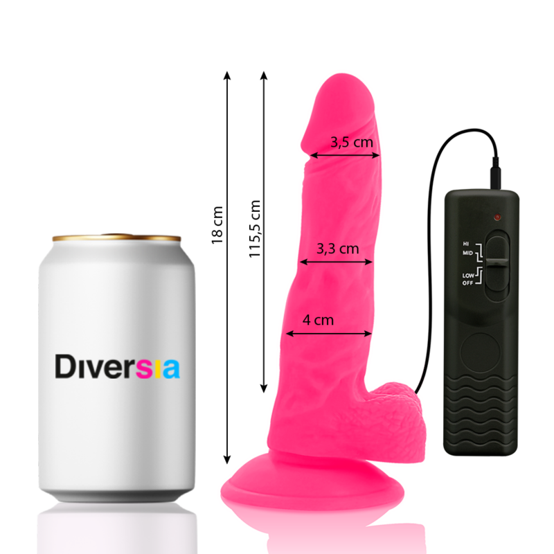 DIVERSIA - DILDO VIBRADOR FLEXIBLE ROSA 18 CM -O- 4 CM