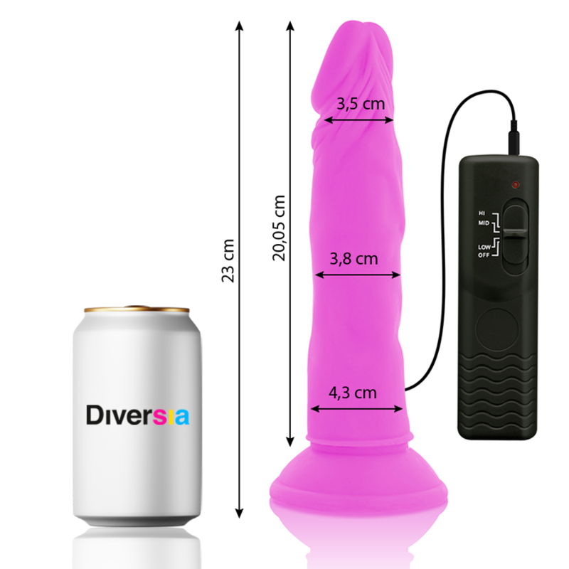DIVERSIA - DILDO VIBRADOR FLEXIBLE MORADO 23 CM -O- 4.3 CM