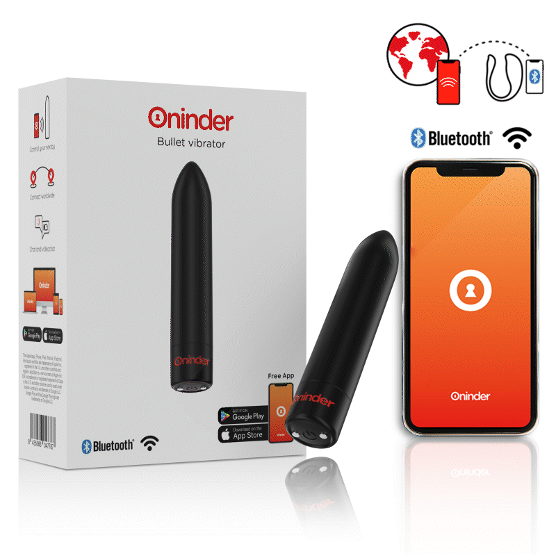 ONINDER - VIBRADOR BERLIN BULLET PRETO 9 MODOS 8,5 X 2 CM - APLICATIVO GRÁTIS