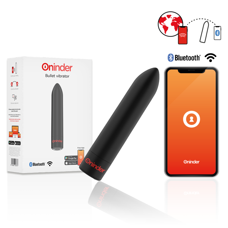 ONINDER - VIBRADOR BERLIN BULLET PRETO 9 MODOS 8,5 X 2 CM - APLICATIVO GRÁTIS