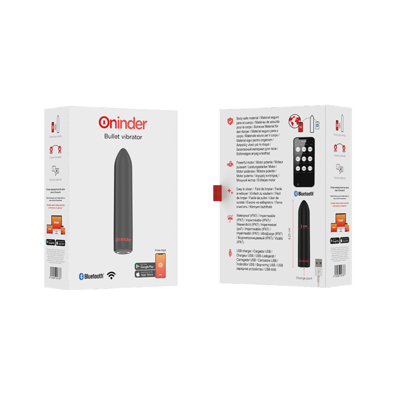 ONINDER - VIBRADOR BERLIN BULLET PRETO 9 MODOS 8,5 X 2 CM - APLICATIVO GRÁTIS