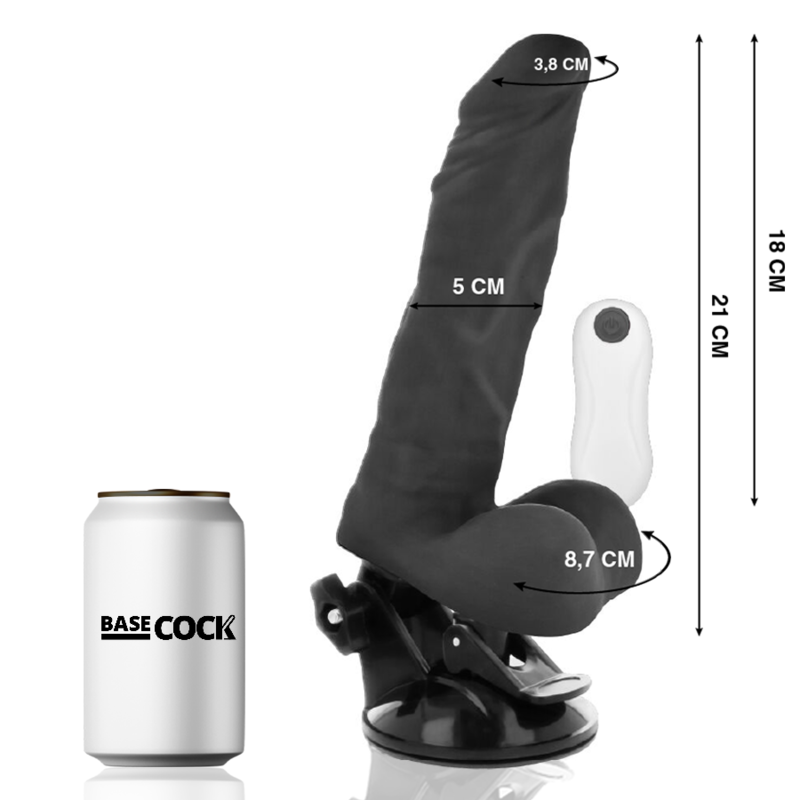 BASECOCK - VIBRADOR ARTICULABLE MANDO REMOTO NEGRO 21 CM -O- 5 CM