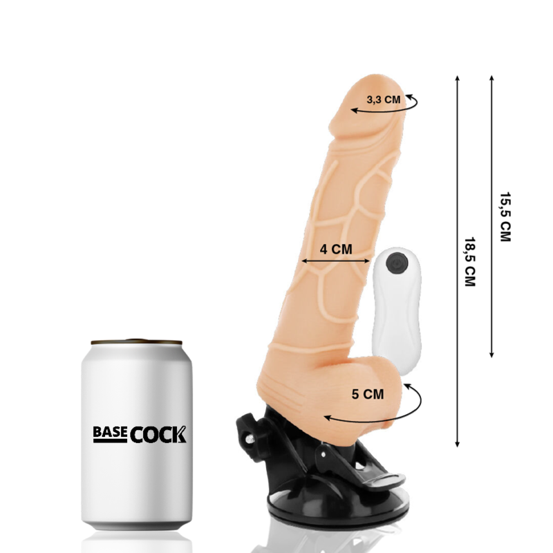BASECOCK - VIBRADOR REALÍSTICO COM CONTROLE REMOTO PRETO 18,5 CM -O- 4CM