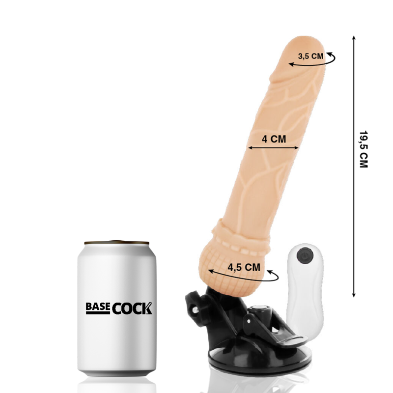BASECOCK - VIBRADOR REALISTA CONTROLE REMOTO PRETO 19,5 CM -O- 4 CM