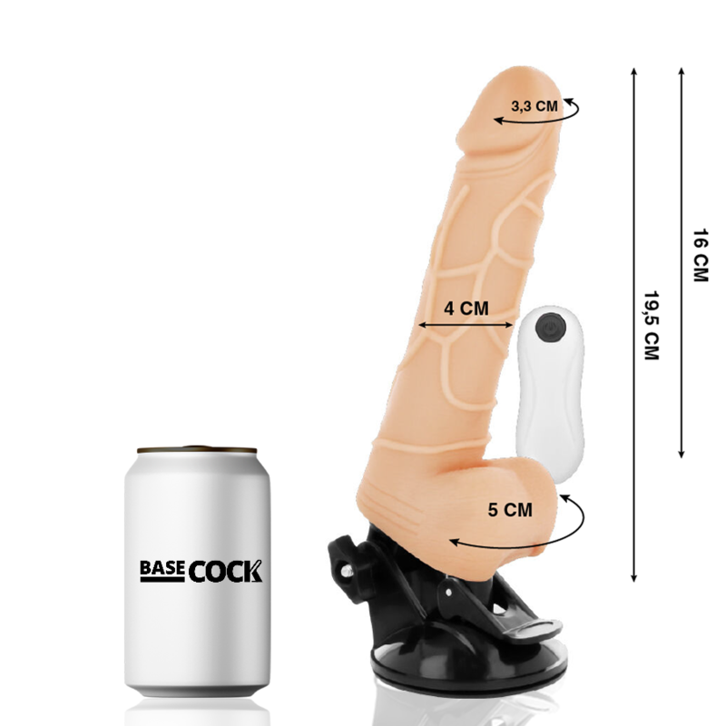 BASECOCK - VIBRADOR REALISTA CONTROL REMOTO NEGRO CON TESTICULOS 19.5 CM -O- 4 CM